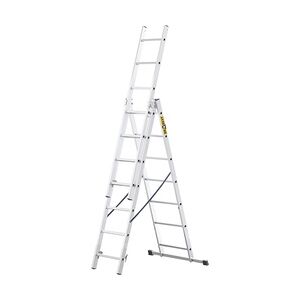 PROREGAL Sprossen-Mehrzweckleiter ECONOMY BASIC   3-teilig mit Traverse   3x7 Sprossen   Arbeitshöhe 4,23m   Traglast 150kg