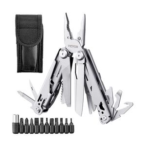 VEVOR Multitool Werkzeug, 17 in 1 Faltbares Edelstahl Multifunktionale Zange, Multiwerkzeug, Multi-Tool als Schneider, Flaschenöffner und Schlitzschrauber, mit 11 Schraubendreher Bits und Schutzetui