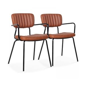 Oviala Business Satz von 2 Stühlen mit Armlehnen aus dunkelbraunem, beschichtetem Textilgewebe