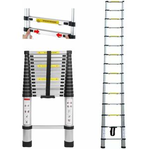 DAYPLUS 4,4m Teleskopleiter Dachbodenleiter für Zuhause, Büro, Wohnmobil, robuste Aluminium-Auszugsleiter, 150kg Tragkraft, einfach zusammenklappbar,