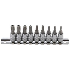 BGS TECHNIC Bit-Einsatz-Satz Antrieb Innenvierkant 6,3 mm (1/4) T-Profil (für Torx) mit Bohrung T10 - T50 9-tlg.