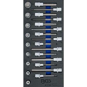 BGS TECHNIC Werkstattwageneinlage 1/3: Bit-Einsatz-Satz Antrieb Innenvierkant 12,5 mm (1/2) Innensechskant 24-tlg.