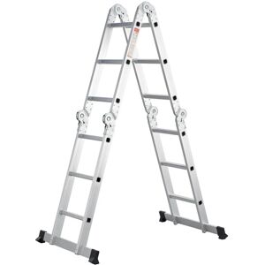 Juskys - Aluminium Multifunktionsleiter klappbar – Leiter 4-teilig bis 150 kg - Gelenkleiter Klappleiter Stehleiter Aluleiter – 4x3 Stufen – 3,6 m