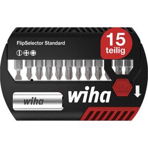 Wiha Bit Set FlipSelector 15 teilig I mit Gürtelclip I Standard 25 mm Schlitz, Kreuz, Pozidriv I magnetischer Bithalter I 1/4 Zoll C6,3 (39049)