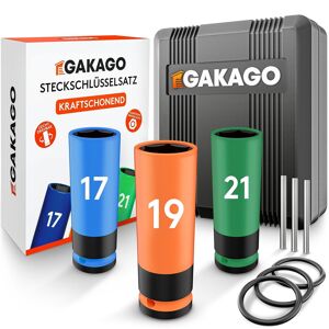 Gakago Kraft-Schoneinsatz - 17mm 19mm 21mm Radschrauben Nuss Set Mit Gummierten - Sehr Gut 3tlg. Set 17 19 21mm