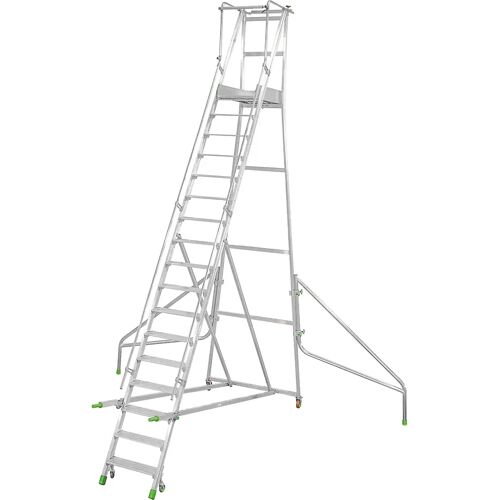 kaiserkraft Mobile Alu-Podesttreppe, klappbar, mit gerieften Aluminiumstufen, 17 Stufen inkl. Plattform