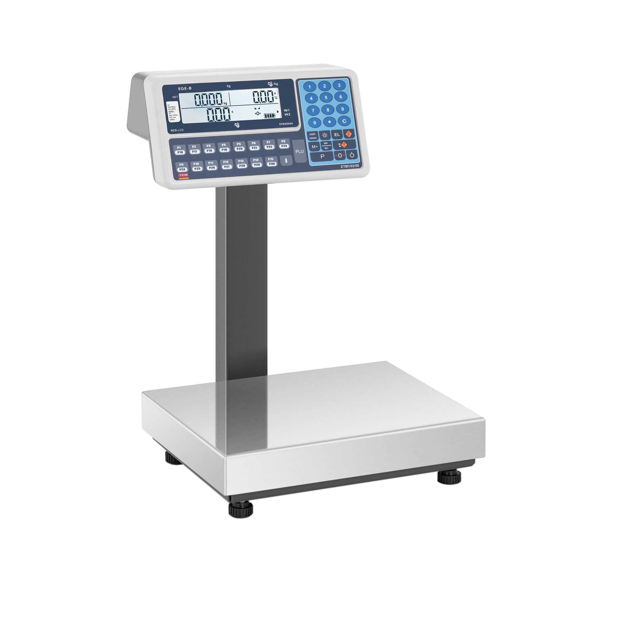 TEM Preisrechenwaage - geeicht - 60 kg/20 g - 120 kg/50 g - Dual-LCD 10200058