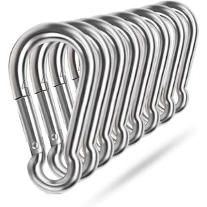 Fjederkarabinhage, 304 rustfrit stål metalclips Heavy Duty Rope Connector Lille karabinhage klemme nøglering Link spænde，1,97 tommer m5 -8 stk.