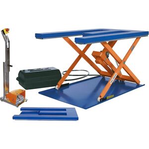 Edmolift Mesa elevadora plana, L x A 1450 x 900 mm, margen de elevación hasta 800 mm, plataforma en forma de E, 400 V, con elemento de mando de pedal