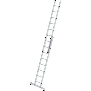 MUNK Escalera de mano de altura regulable, escalera extensible de 2 tramos, 2 x 8 peldaños estrechos, con traviesa nivello®