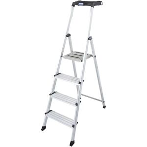 KRAUSE Escalera tipo tijera de peldaños planos de aluminio, con sistema MultiGrip, 4 peldaños