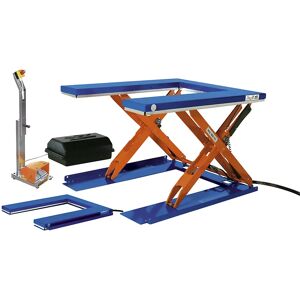 Edmolift Mesa elevadora plana, L x A 1450 x 1085 mm, margen de elevación hasta 800 mm, plataforma en forma de U, 400 V, elemento de mando de pedal