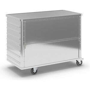 Gmöhling Carro-caja de aluminio, pared lateral descendible, con tapa, capacidad 650 l