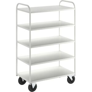 Kongamek Carro con pisos KM41, 5 pisos, L x A x H 955 x 550 x 1470 mm, blanco, 2 ruedas de maniobra con freno, 2 ruedas fijas