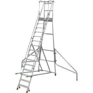 kaiserkraft Escalera de aluminio móvil con tarima, plegable, con peldaños de aluminio acanalados, 15 peldaños incl. plataforma