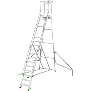 kaiserkraft Escalera de aluminio móvil con tarima, plegable, con peldaños de aluminio acanalados, 18 peldaños incl. plataforma