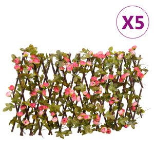 vidaXL Enrejado expansible hiedra artificial rosa 5 uds 180x20 cm