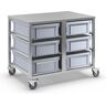 kaiserkraft Carro de acero inoxidable con recipientes, 6 recipientes de 30 l, L x A x H 970 x 660 x 790 mm