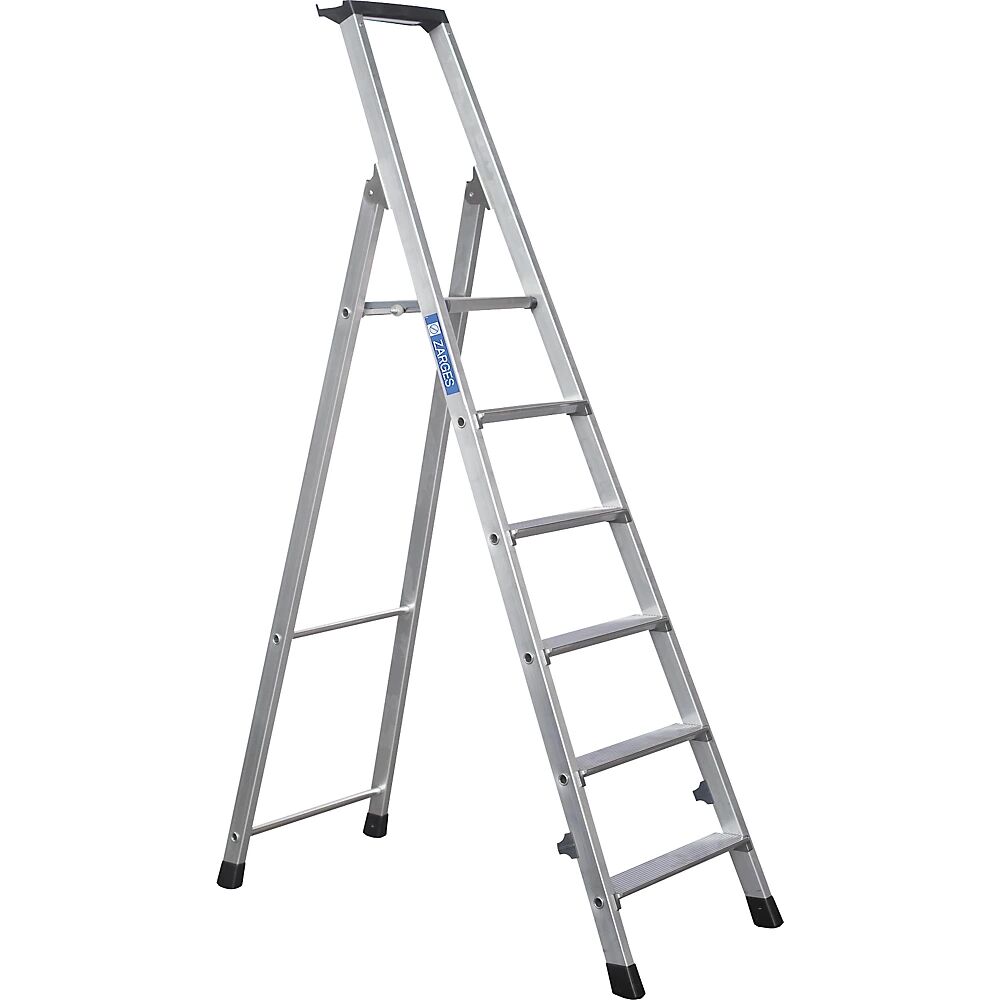 ZARGES Escalera plegable de peldaños planos, ascenso por un lado, con bandeja, para un uso sencillo, 6 escalones incl. plataforma