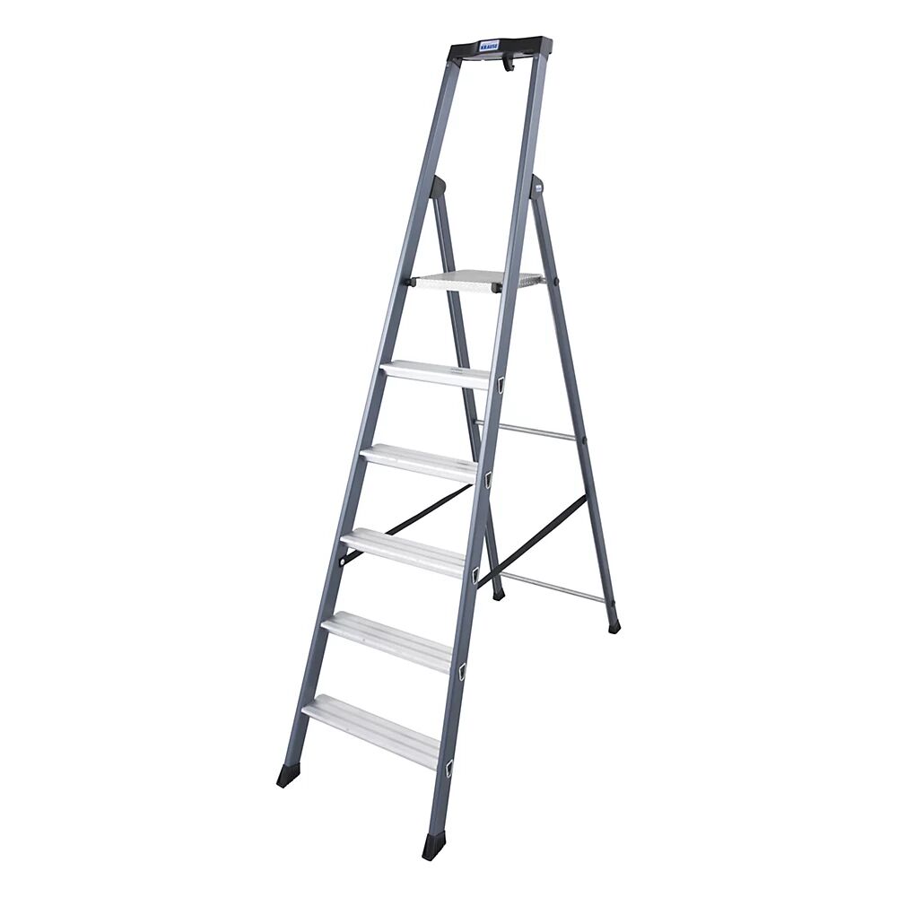 KRAUSE Escalera tipo tijera de peldaños planos de aluminio, anodizada, 6 peldaños