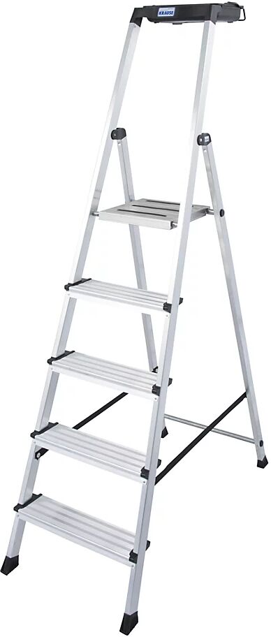 KRAUSE Escalera tipo tijera de peldaños planos de aluminio, con sistema MultiGrip, 5 peldaños