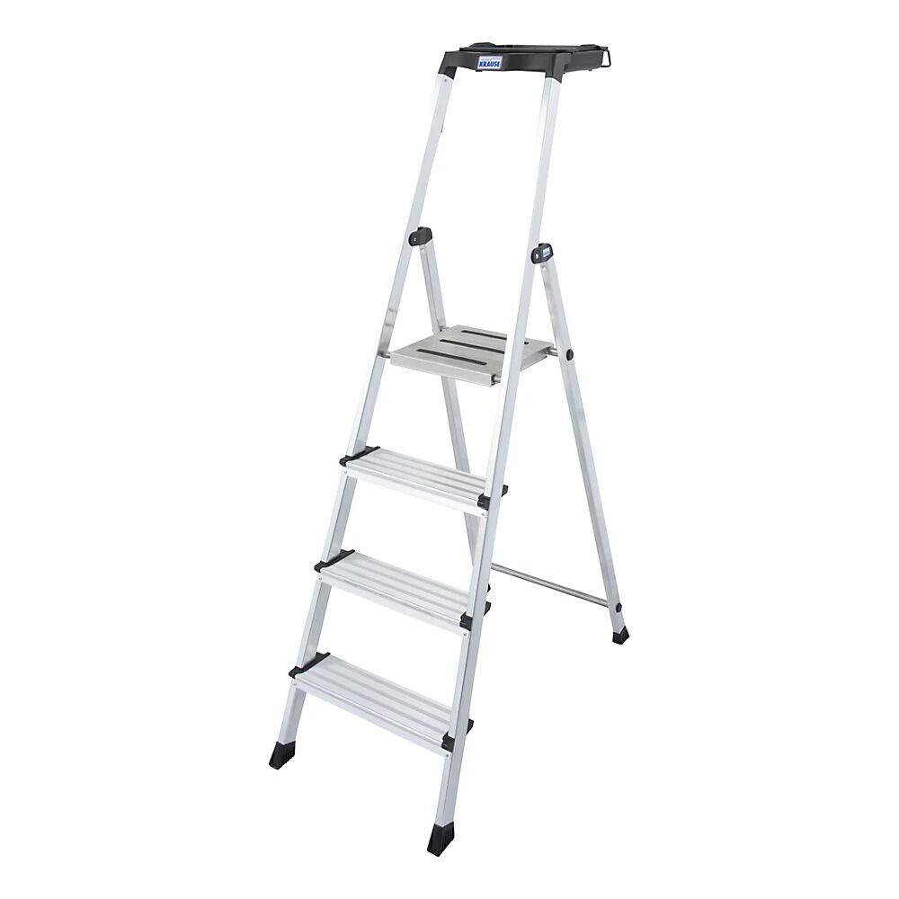 KRAUSE Escalera tipo tijera de peldaños planos de aluminio, con sistema MultiGrip, 4 peldaños