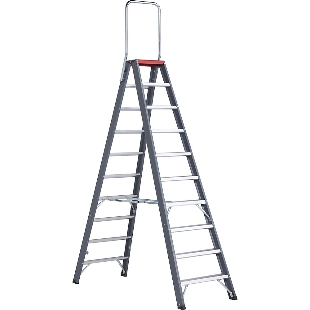 Altrex Escalera de tijera de peldaños planos de aluminio, ascenso por ambos lados, 2 x 10 peldaños, altura de trabajo 4350 mm