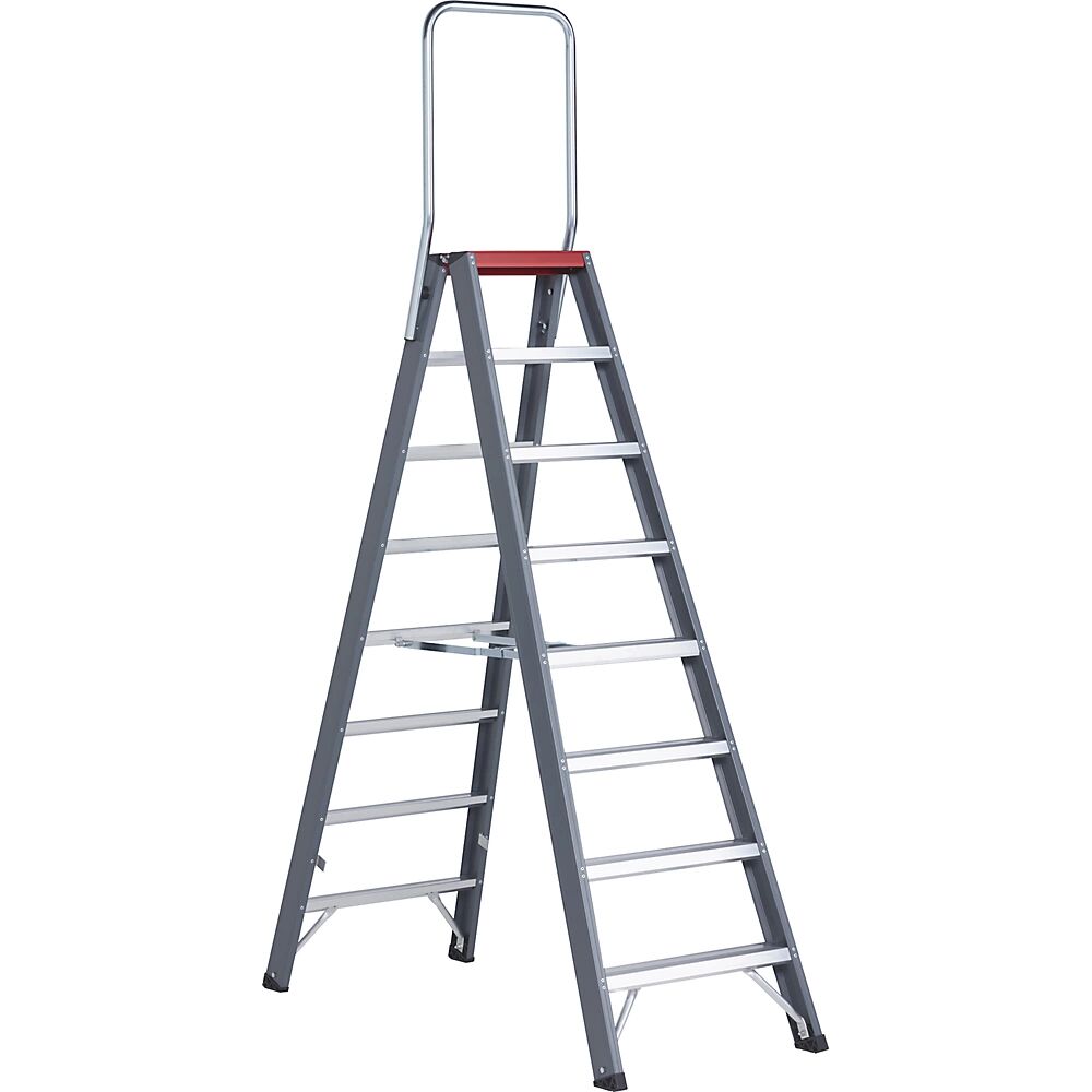Altrex Escalera de tijera de peldaños planos de aluminio, ascenso por ambos lados, 2 x 8 peldaños, altura de trabajo 3900 mm