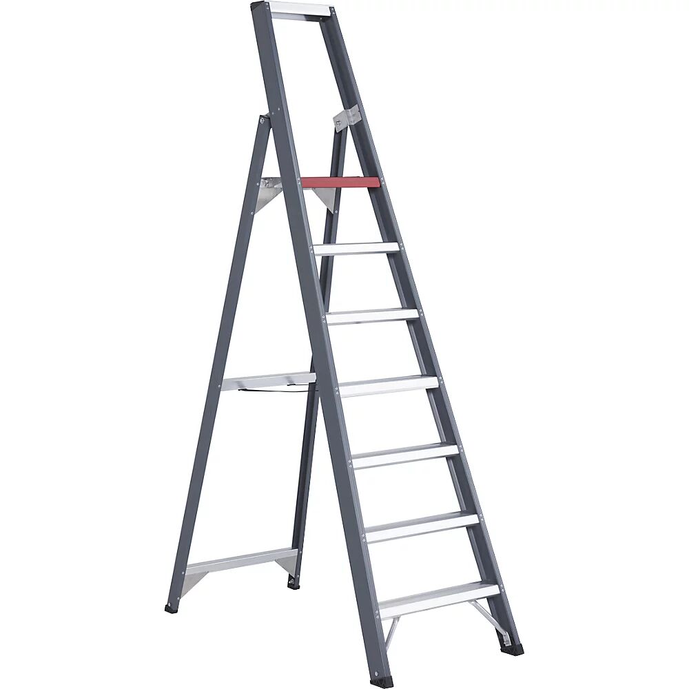 Altrex Escalera tipo tijera de peldaños planos de aluminio, de ascenso por un lado, con bandeja, 7 peldaños, altura de trabajo 3650 mm