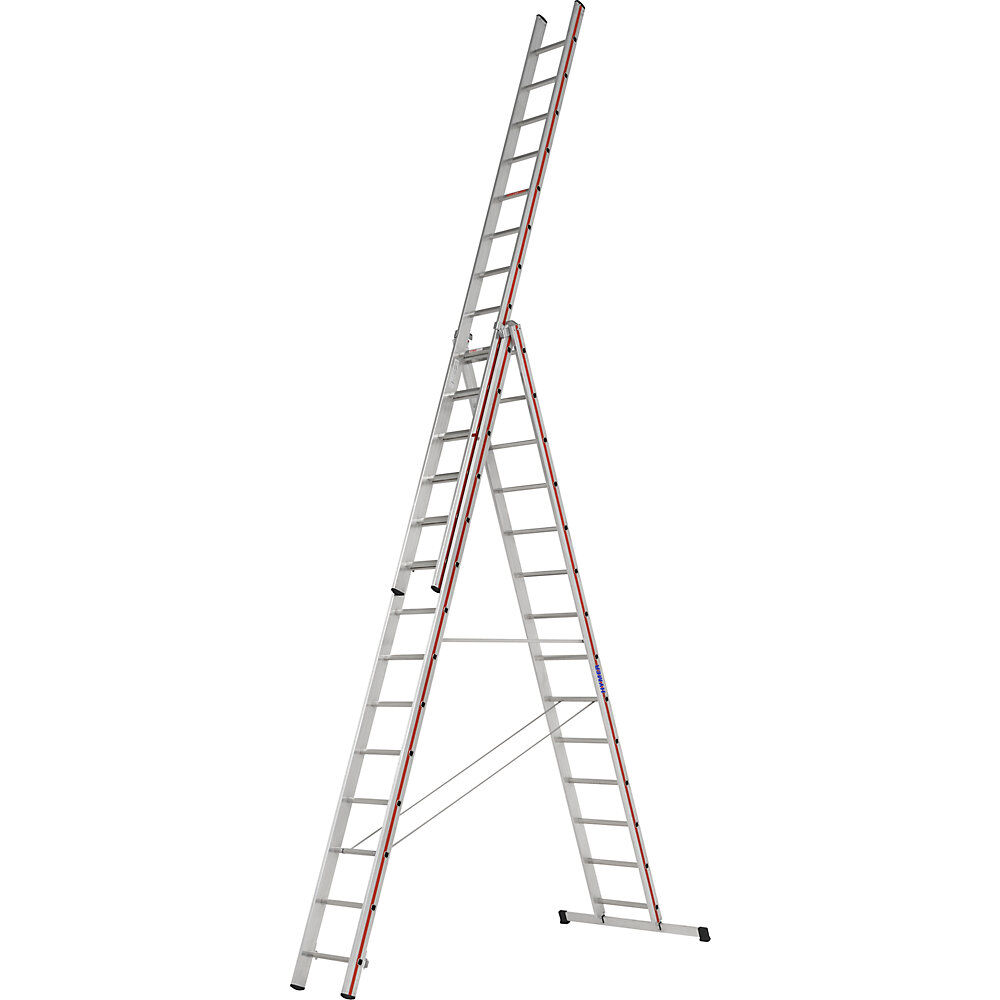 HYMER Escalera multiusos de aluminio, modelo profesional, 3 x 14 peldaños, altura máx. de trabajo 10,34 m