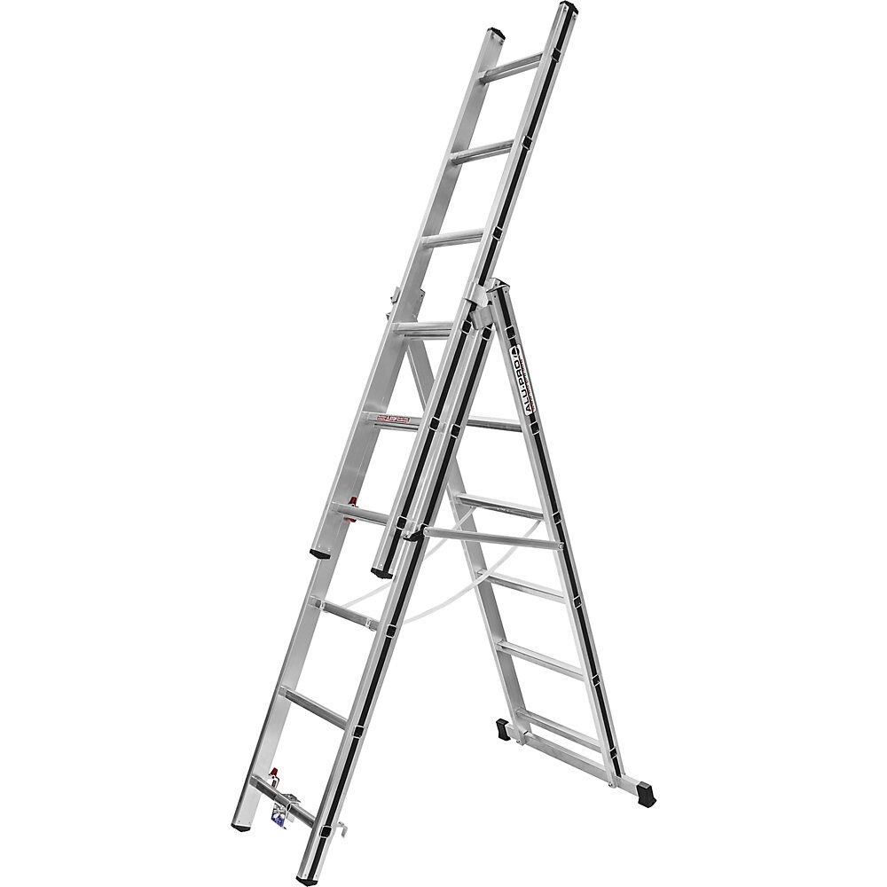 HYMER Escalera multiusos de aluminio, modelo básico, 3 x 6 peldaños, altura máx. de trabajo 4,60 m