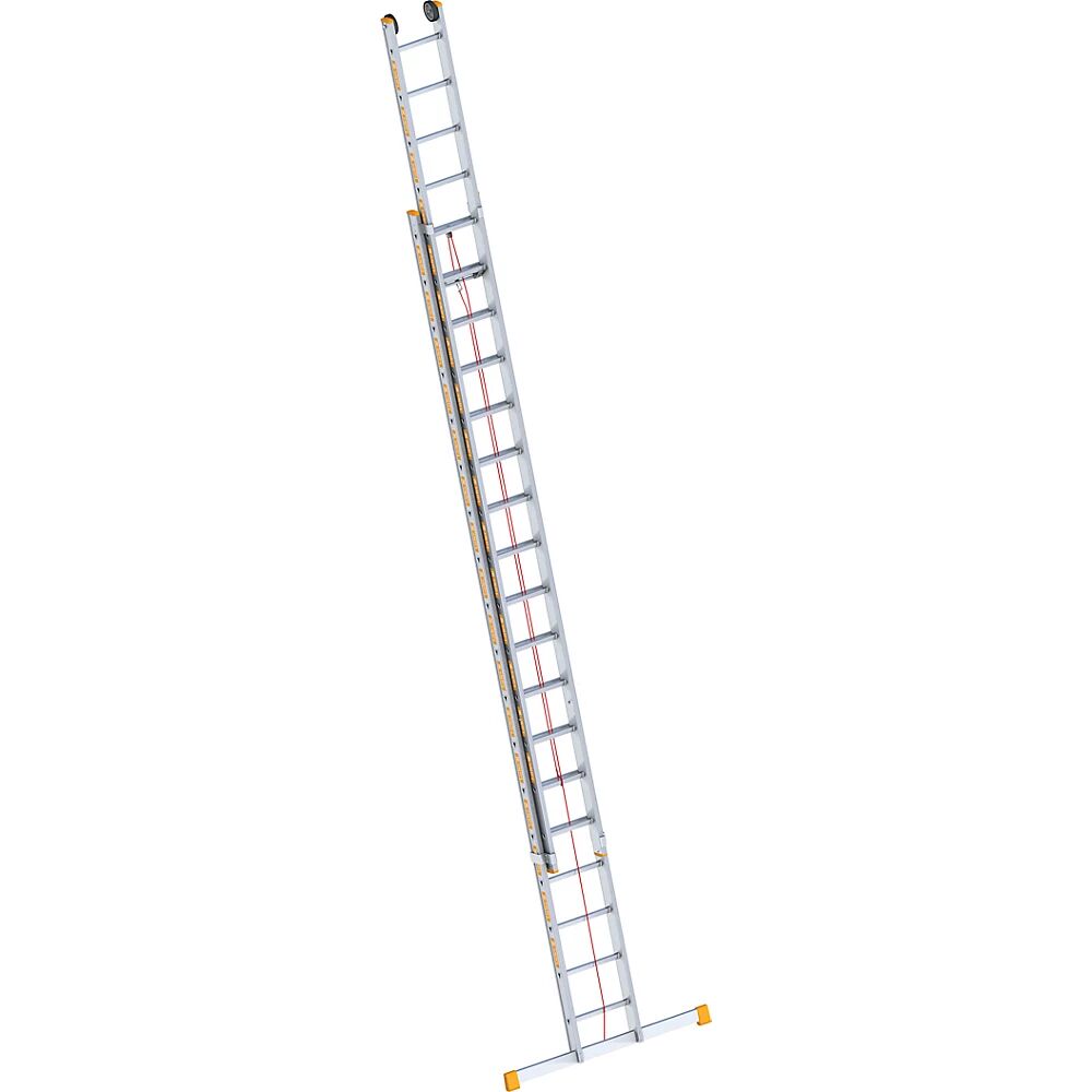 Layher Escalera de aluminio con cable, de 2 piezas, extraíble, incl. traviesa, 2 x 18 peldaños