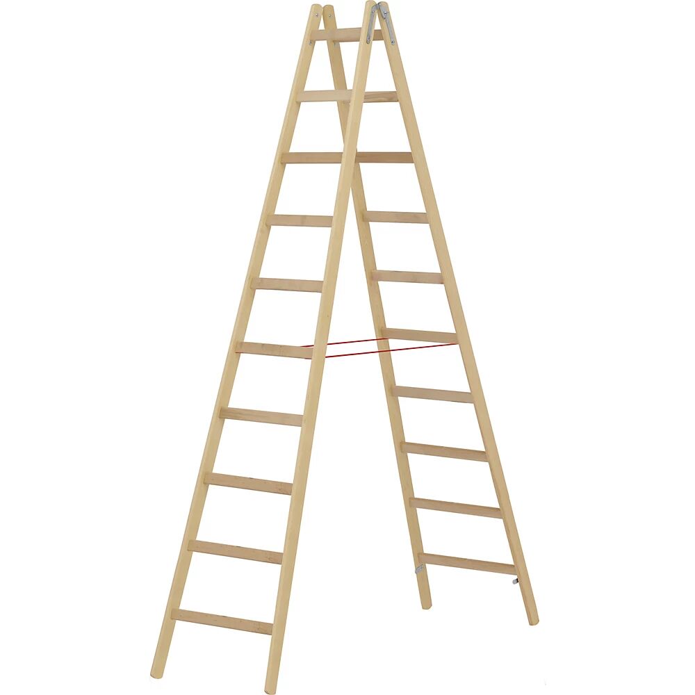 HYMER Escalera de tijera de madera, con peldaños estrechos, ascenso por ambos lados, 2 x 10 peldaños estrechos