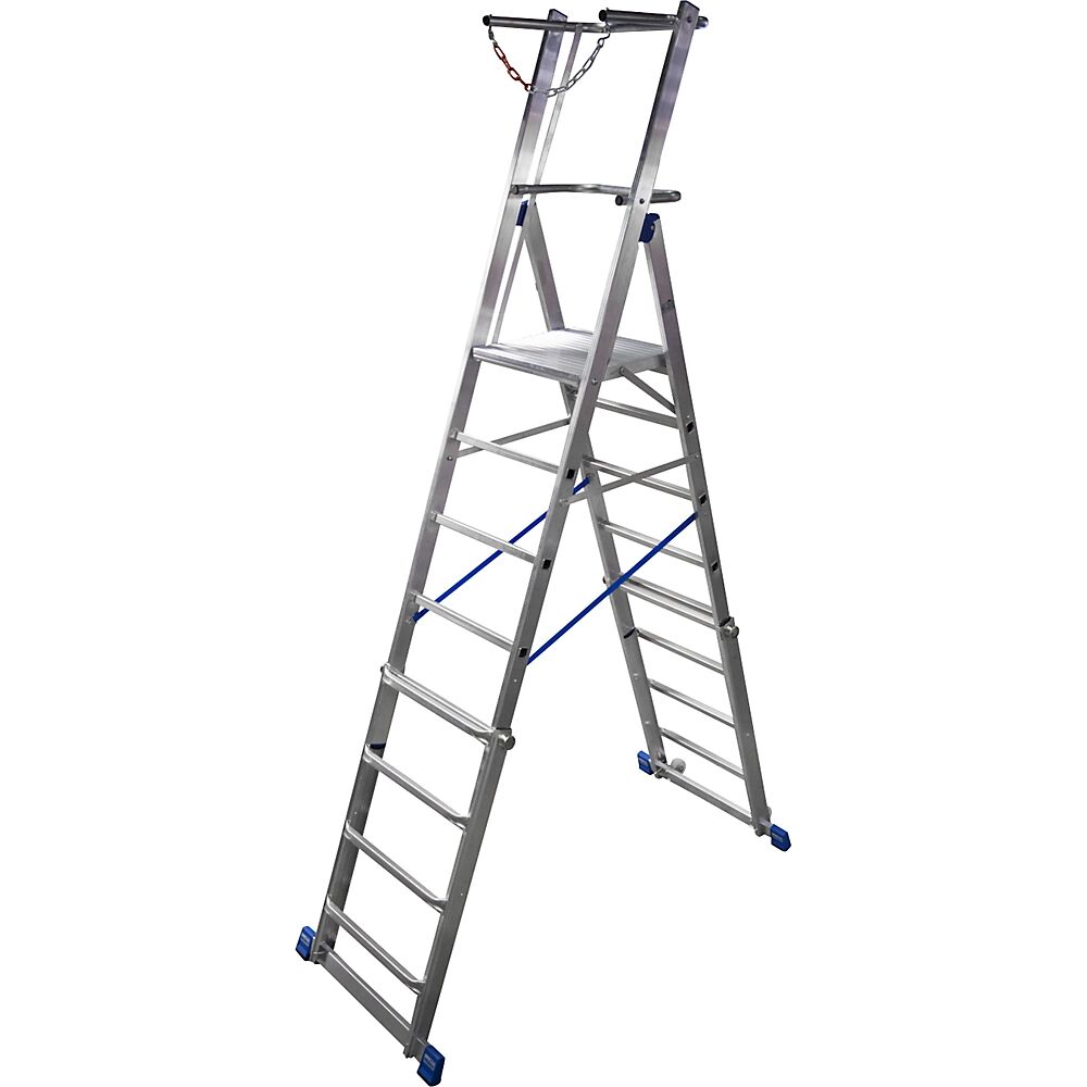KRAUSE Escalera telescópica de plataforma, de altura regulable gracias al sistema ClickMatic, 6 - 8 peldaños estrechos