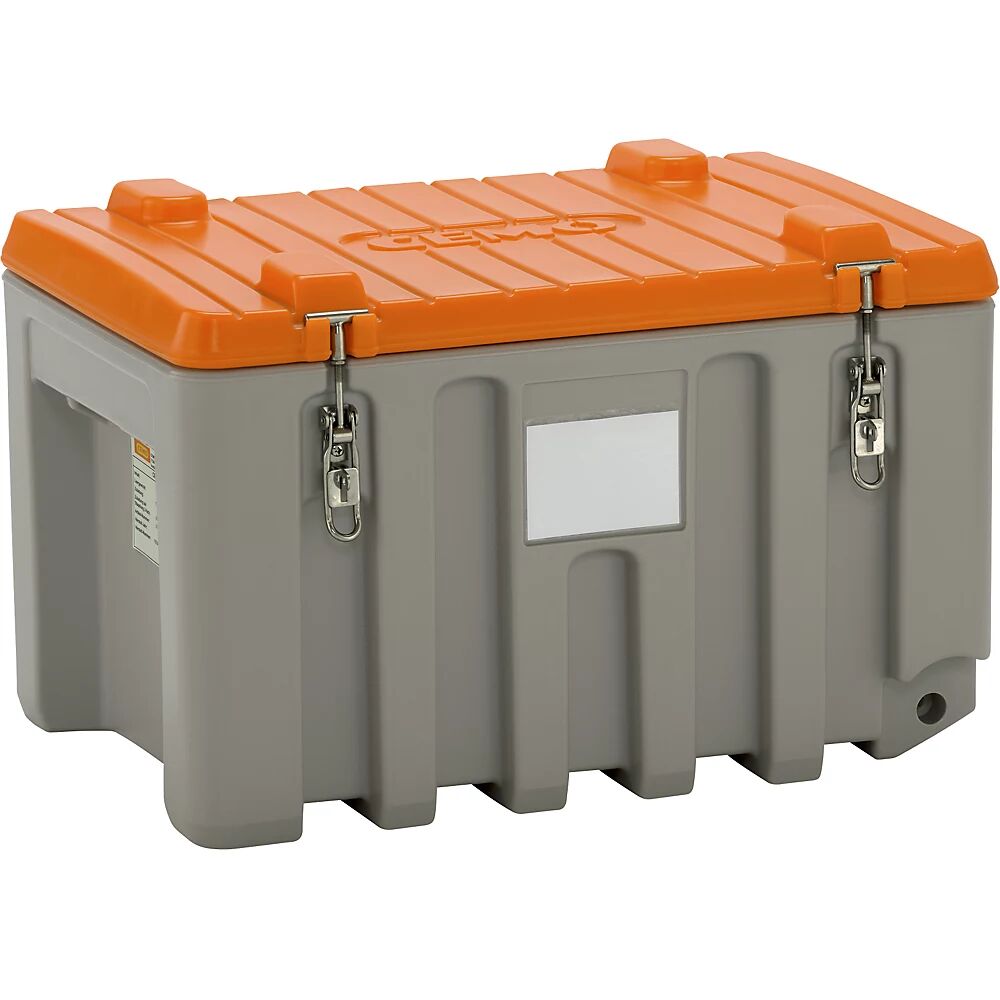 CEMO Caja universal de polietileno, capacidad 150 l, carga máx. 100 kg, gris / naranja