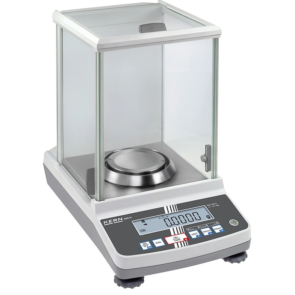 KERN Báscula analítica, con ajuste automático, rango de pesaje hasta 320 g, intervalos de lectura 0,1 mg, plataforma de pesaje de 91 mm