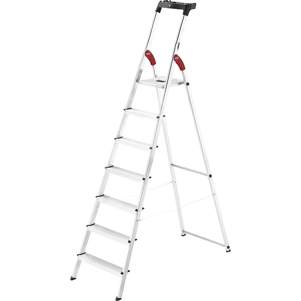 Hailo Escalera de tijera de peldaños planos de aluminio StandardLine L60, carga máx. 150 kg, 7 peldaños