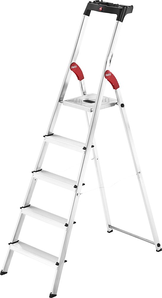 Hailo Escalera de tijera de peldaños planos de aluminio StandardLine L60, carga máx. 150 kg, 5 peldaños