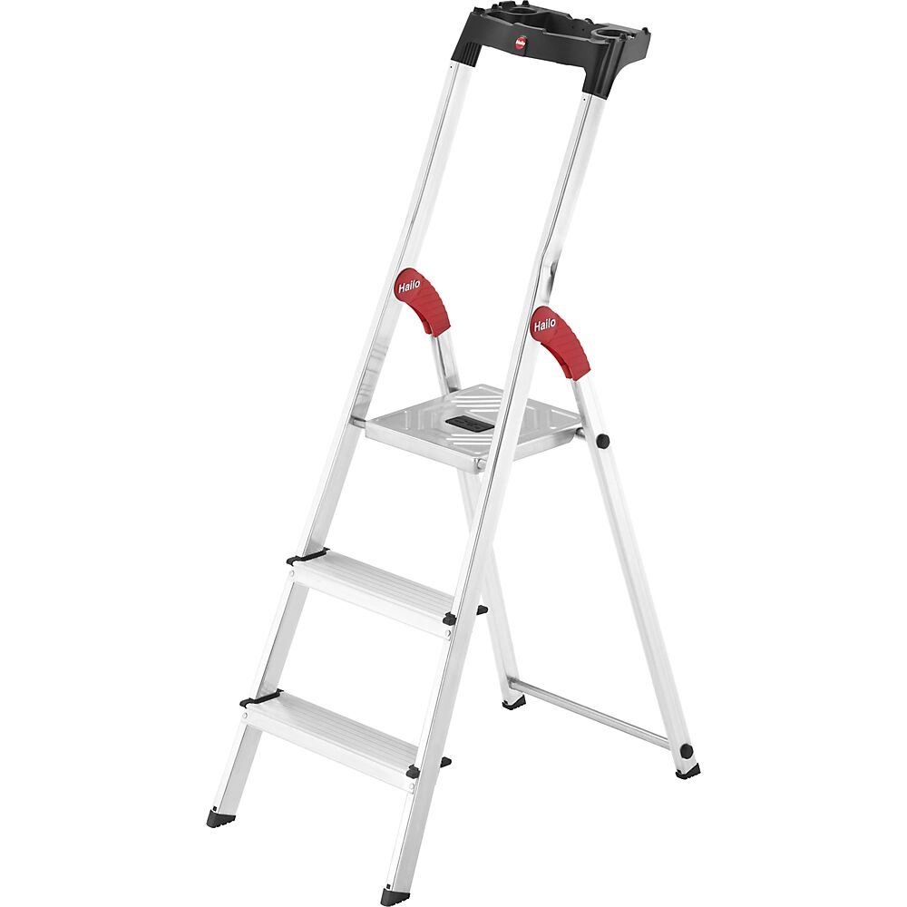 Hailo Escalera de tijera de peldaños planos de aluminio StandardLine L60, carga máx. 150 kg, 3 peldaños