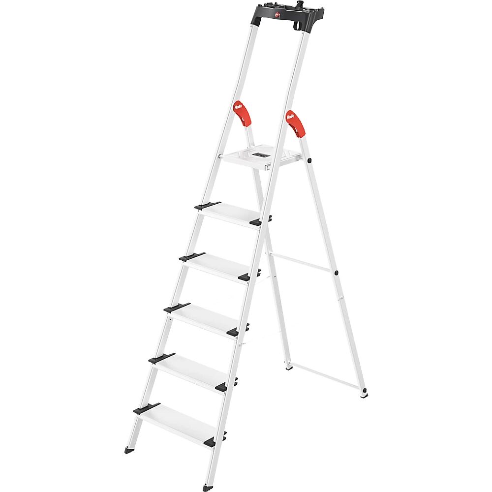 Hailo Escalera de tijera de peldaños planos de aluminio ComfortLine L80, carga máx. 150 kg, 6 peldaños
