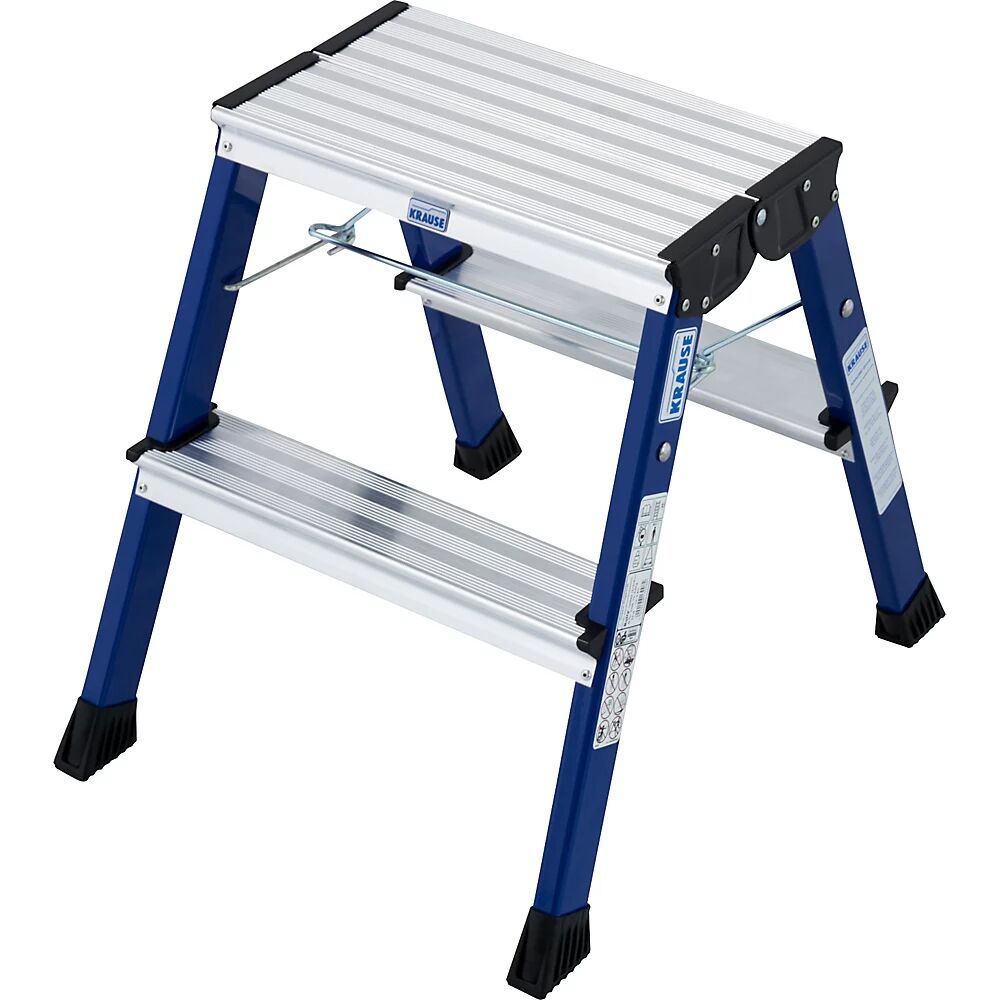 KRAUSE Escalerilla plegable de aluminio, con ruedas, 2 x 2 peldaños, azul, a partir de 5 unid.