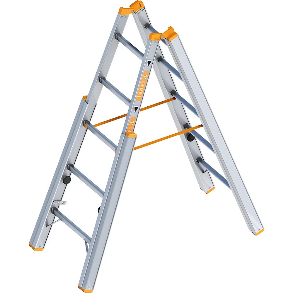 Layher Escalera de tijera para escaleras de obra, con nivelación, ascenso por ambos lados, 5 peldaños