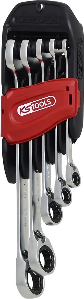 KS Tools Juego de llaves combinadas de trinquete GEARplus® RINGSTOP acodadas, Flank Traction, 5 piezas