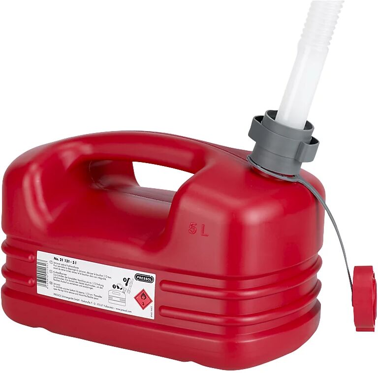 PRESSOL Bidón de plástico para combustible, boca de descarga flexible, capacidad 5 l, UE 5 unid., rojo, a partir de 3 UE