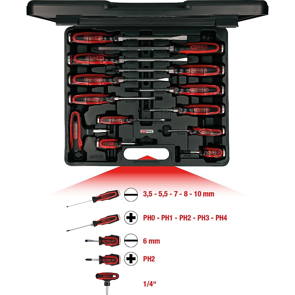 KS Tools Juego de destornilladores de impacto ERGOTORQUEmax, hoja de forma hexagonal, 14 piezas