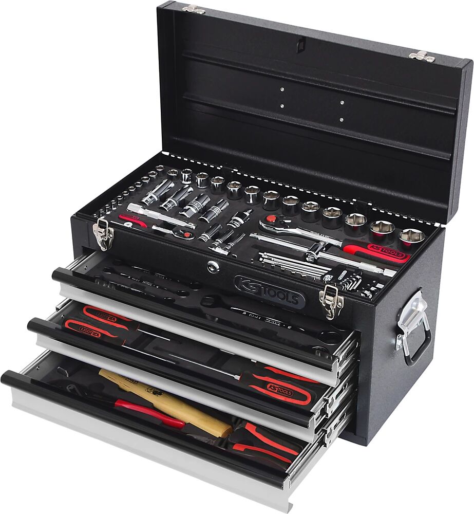 KS Tools Juego de herramientas universales de 1/4'' + 1/2'' CHROMEplus, GEAR, 99 piezas, Flank Traction