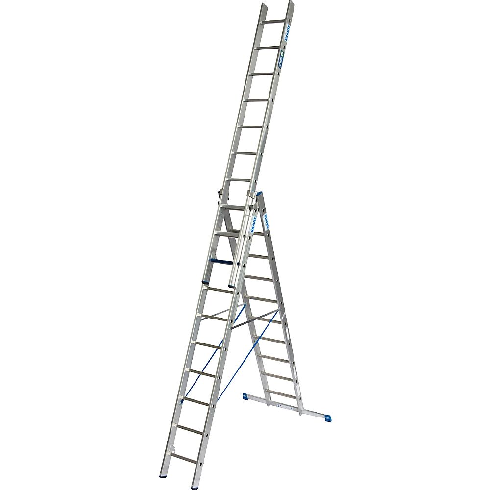 KRAUSE Escalera multiusos profesional STABILO + S, de 3 tramos, combinación de peldaños planos y estrechos, 3 x 10 peldaños planos / estrechos