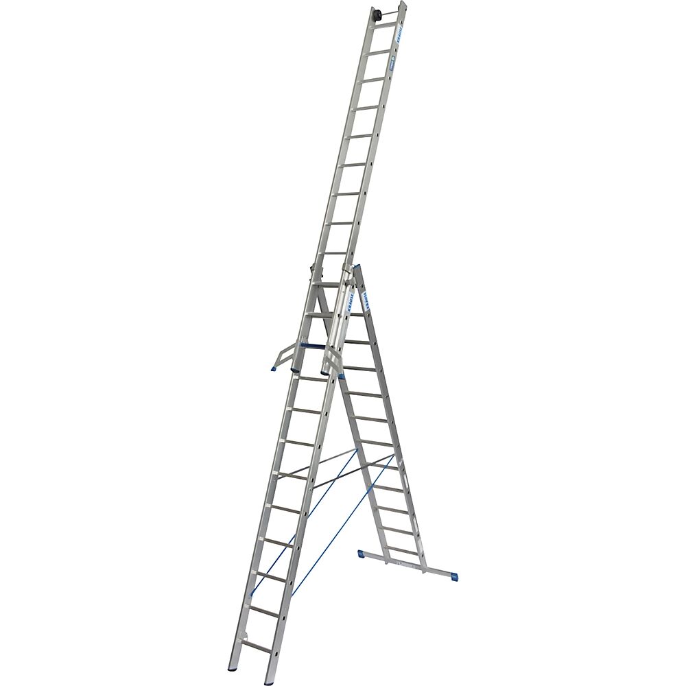 KRAUSE Escalera multiusos profesional STABILO + S, de 3 tramos, combinación de peldaños planos y estrechos, 3 x 12 peldaños planos / estrechos