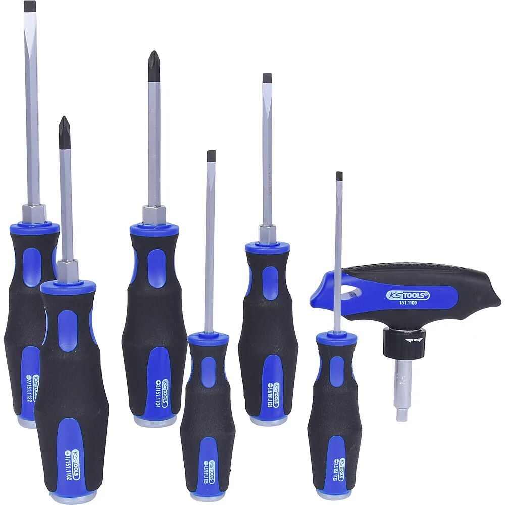 KS Tools Juego de destornilladores de impacto ERGOTORQUEmax, mango de 2 componentes, 7 piezas