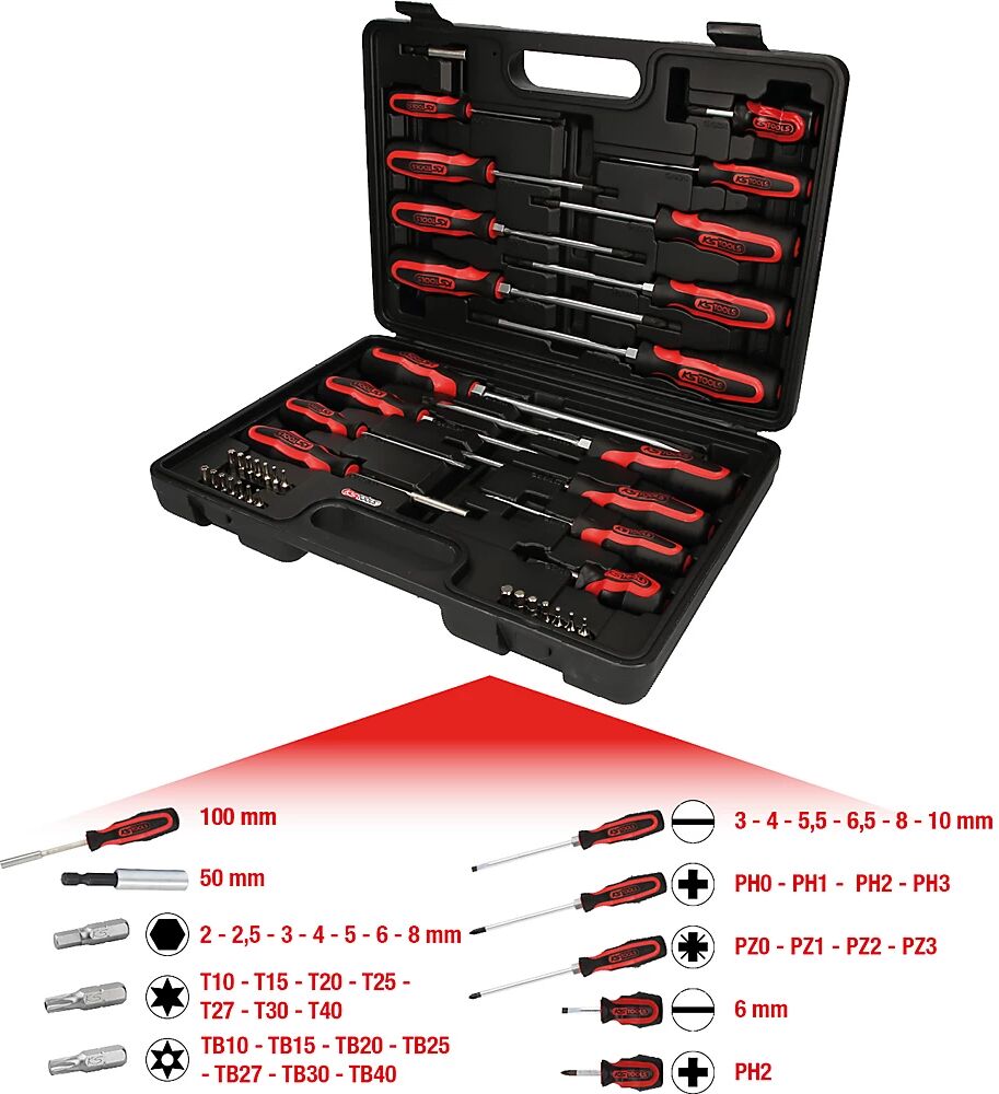 KS Tools Juego de destornilladores y puntas ERGOTORQUEplus, mango de 2 componentes, 39 piezas